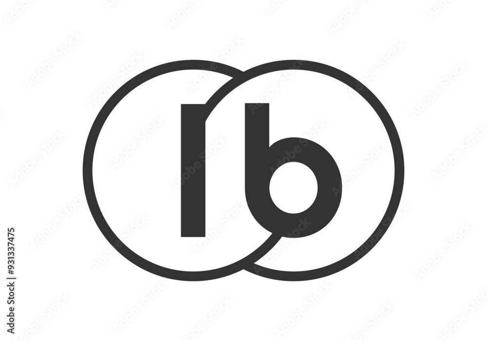 Fototapeta premium LB business company emblem with outline rounds and letters l b. Logo template of two merged circles for brand identity, logotype. Vector Infinity symbol