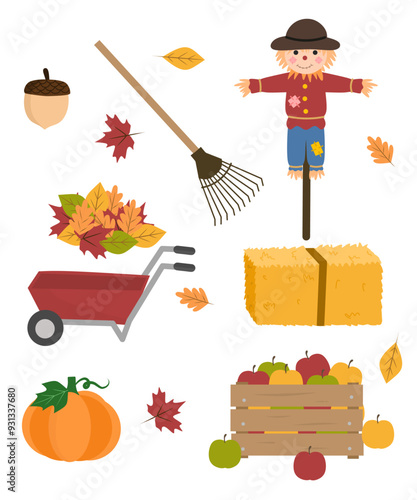 Set of farm autumn elements, thanksgiving, fall season collection 