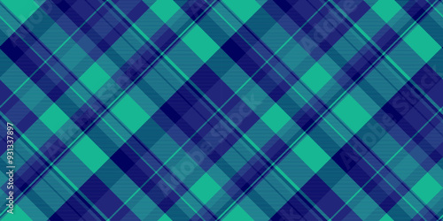 Fall background check texture, old-fashioned tartan fabric vector. Stitched pattern plaid textile seamless in blue and teal colors.