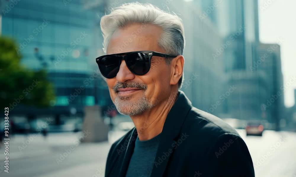 Portrait of a happy senior man with grey hair wearing sunglasses outdoors Portrait of a happy senior man with grey hair wearing sunglasses outdoors