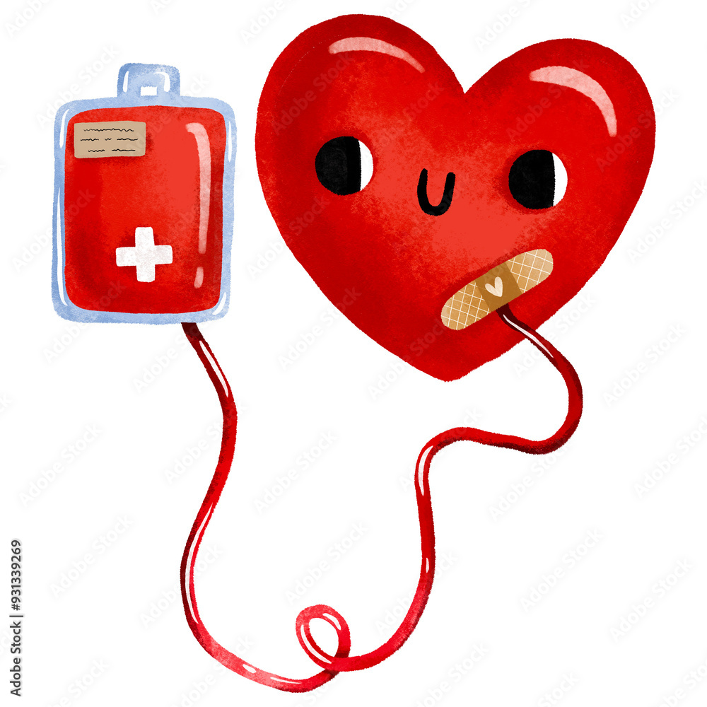 Heart donates blood to charity. Blood donor day. Cartoon illustration on isolated background Heart donates blood to charity. Blood donor day. Cartoon illustration on isolated background