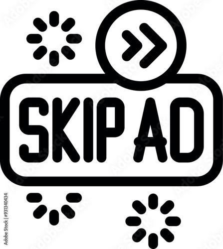 Black outline icon of a skip ad button with loading icon, symbolizing the ability to bypass advertisements
