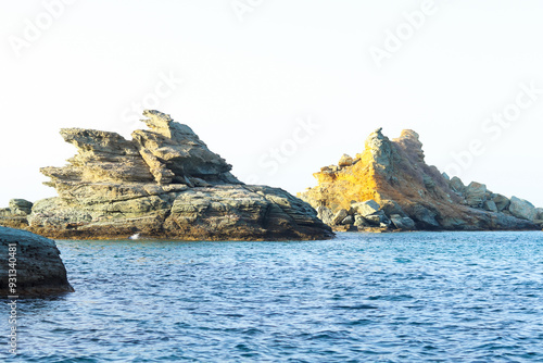 Rocks on the seashore at sunset. Mades beach. Island of Crete, Ligaria, Greece. photo