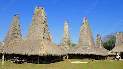 schönes traditionelles Dorf mit  reetgedeckten Häusern in Ratenggaro auf der Insel Sumba in Indonesien photo