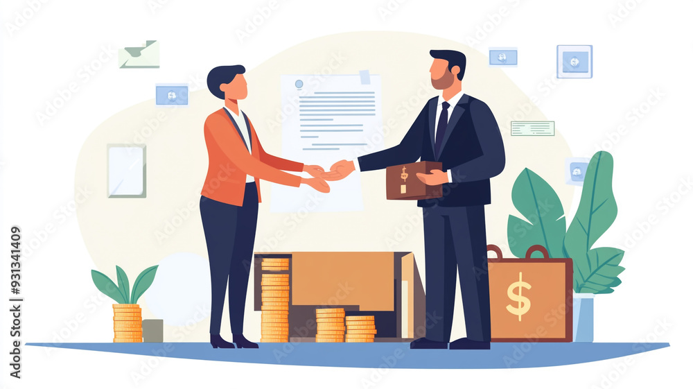 Business professionals shake hands after finalizing a deal in an office setting Business professionals shake hands after finalizing a deal in an office setting