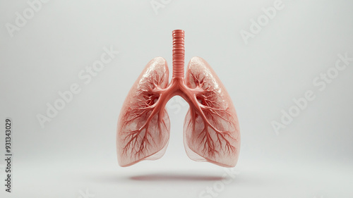 3D model of human lungs displaying detailed anatomy and vascular structure on a clean background