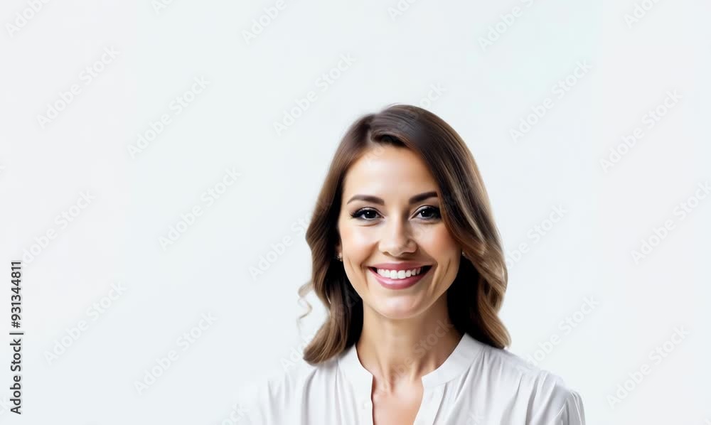 Portrait of a beautiful woman with long hair against a white wall Portrait of a beautiful woman with long hair against a white wall