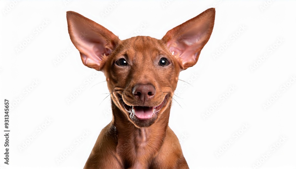 笑顔のファラオ・ハウンドの子犬のポートレート(Portrait of a smiling Pharaoh Hound puppy on white background)
笑顔のファラオ・ハウンドの子犬のポートレート(Portrait of a smiling Pharaoh Hound puppy on white background)