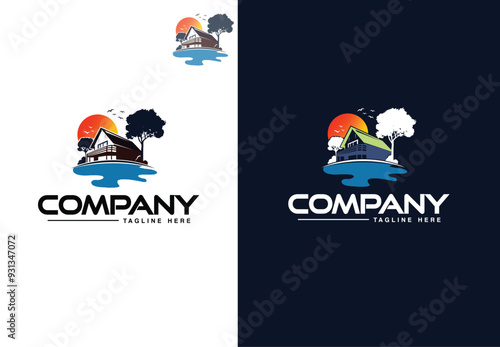 Elegant resort house logo design, perfect for vacation homes, boutique resorts, and luxury retreats. Features unique elements, minimalist style, and timeless appeal for sophisticated branding.