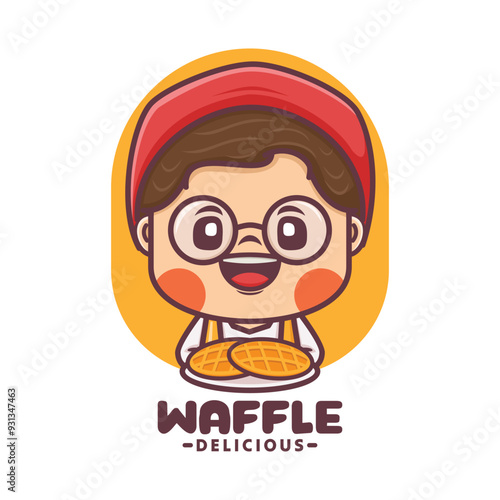 Cute female cartoon mascot with waffle