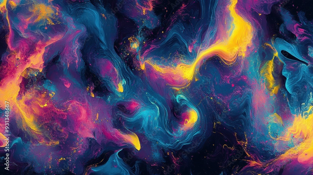 A vibrant abstract swirl of colors in blue, pink, yellow, and purple, evoking cosmic imagery. A vibrant abstract swirl of colors in blue, pink, yellow, and purple, evoking cosmic imagery.