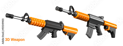 Realistic rifle in different positions. Detailed model with sight, stock, magazine, trigger