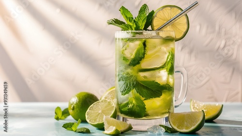 “Refreshing Mojito Cocktail with Fresh Mint and Lime - Summer Beverage Concept” photo