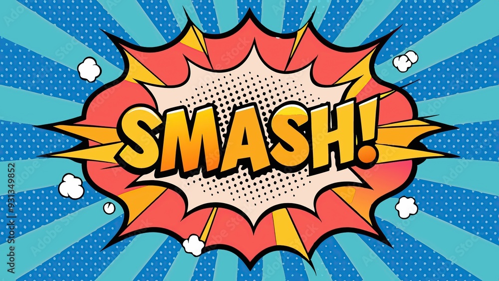 Comic book style explosion with smash text in vibrant colors Comic book style explosion with smash text in vibrant colors