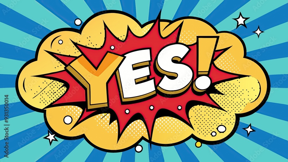 Fototapeta premium Colorful cartoon explosion with the word Yes in bold letters