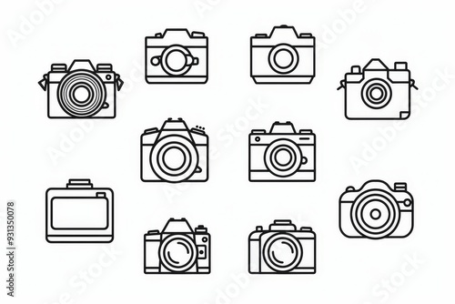 Set of Logos with photography logo design with camera black line art icon vector illustration on white background