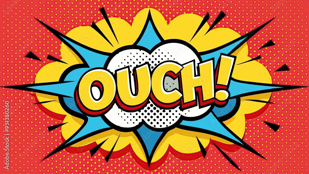 Retro comic book style illustration with explosive ouch expression Retro comic book style illustration with explosive ouch expression