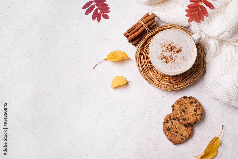 Cosy autumn background, coffee and cookies Cosy autumn background, coffee and cookies