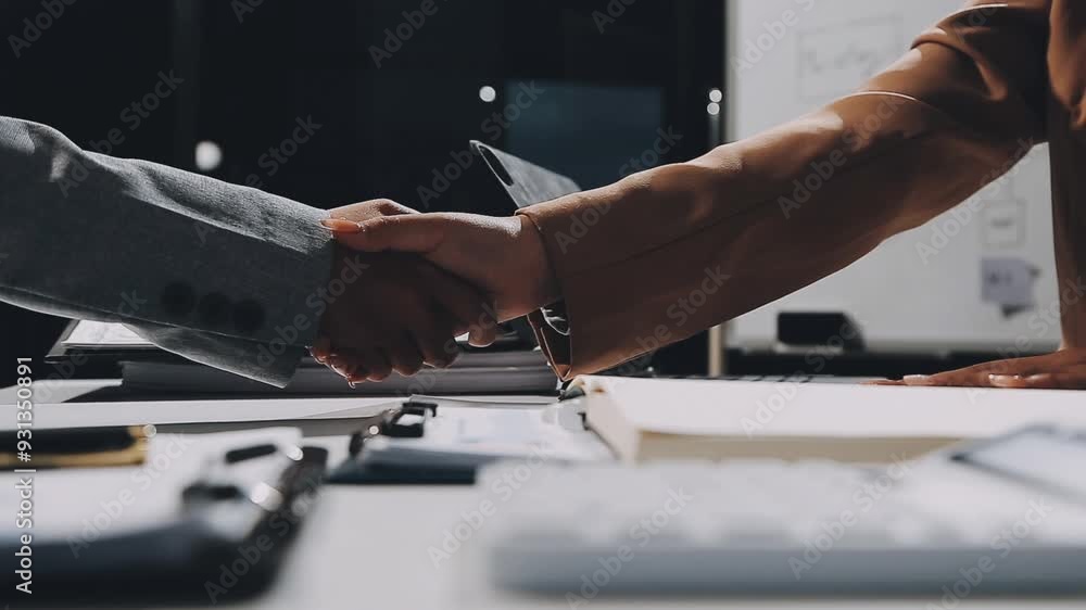 Businessman shaking hands after signing off on a meeting with partners, setting goals, and planning the way to success. Collaborative teamwork. Businessman shaking hands after signing off on a meeting with partners, setting goals, and planning the way to success. Collaborative teamwork.