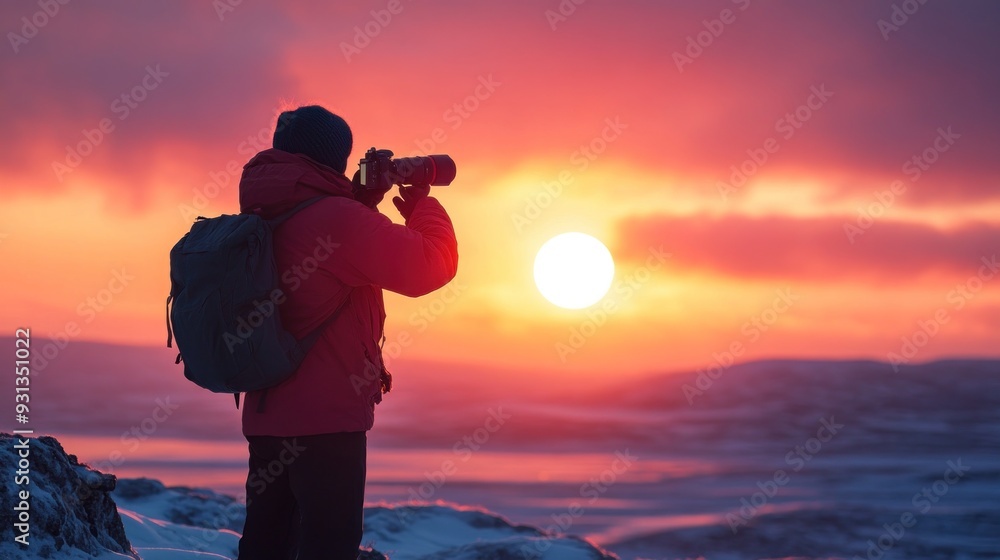 Photographer Capturing Sunset in the Arctic Photographer Capturing Sunset in the Arctic