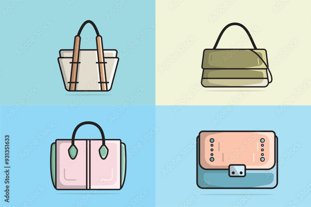 Collection of Women Fashion Clutch Leather Purses or Bags vector illustration. Beauty fashion objects icon concept. Set of modern evening handbags vector design. Collection of Women Fashion Clutch Leather Purses or Bags vector illustration. Beauty fashion objects icon concept. Set of modern evening handbags vector design.