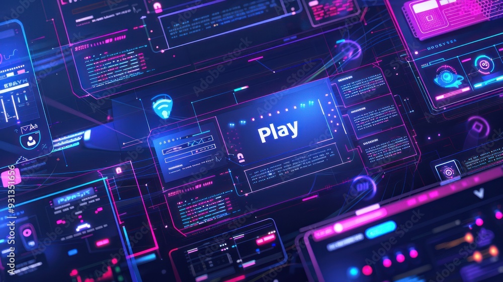 Obraz premium Cyberpunk Interface with Play Button