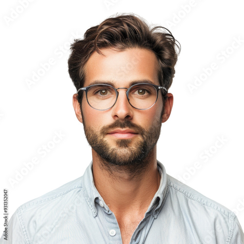 Stylish young man with glasses and arms crossed, isolated on transparent background, perfect for fashion branding, lifestyle blogs, and modern marketing campaigns.