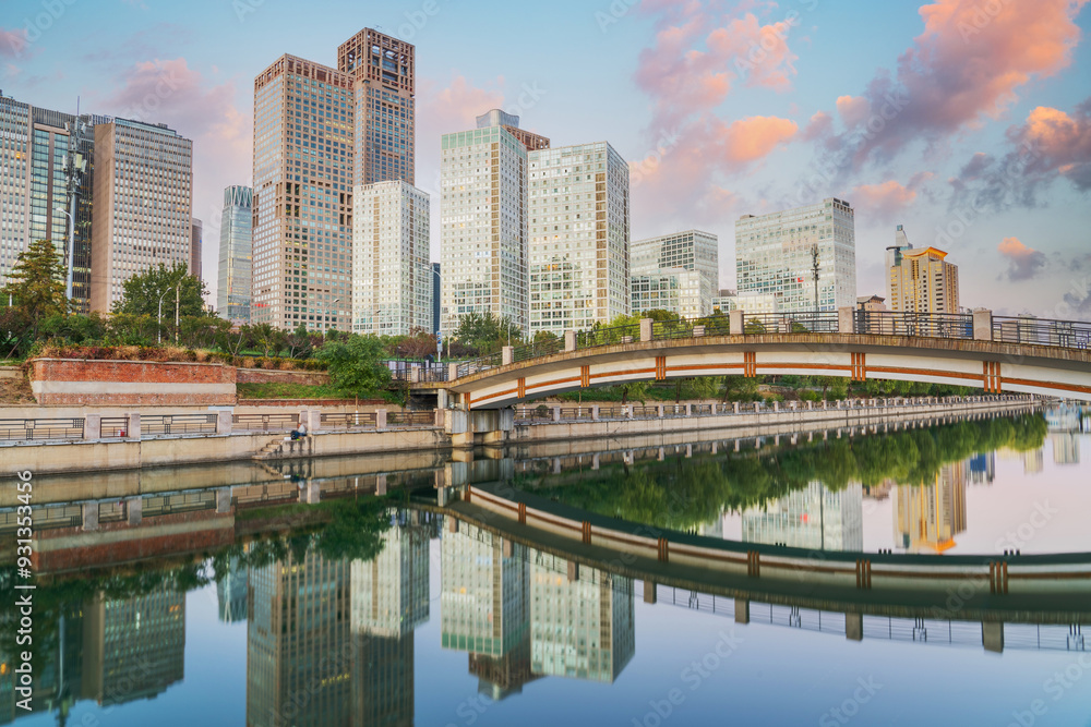 Fototapeta premium Urban Architecture and Scenery of Tonghui River in Beijing, the Capital of China