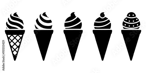 Set of ice cream cone icons silhouette vector illustration