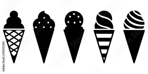 Set of ice cream cone icons silhouette vector illustration