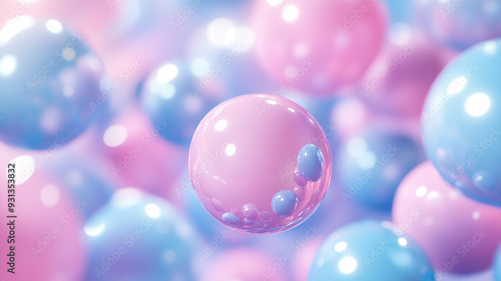 Soft pastel bubbles floating against a blurred light background Soft pastel bubbles floating against a blurred light background