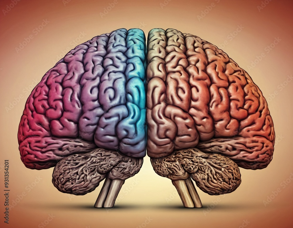 Left right human brain concept. Creative part and logic part with social and business doodle. Ai generated image. Left right human brain concept. Creative part and logic part with social and business doodle. Ai generated image.