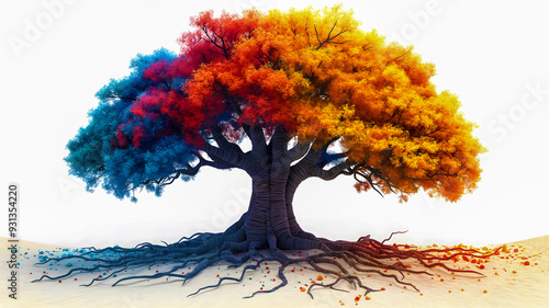 The concept of the International Mental Health Day. A large tree with thick roots as a symbol of self-belief, stability and confidence.