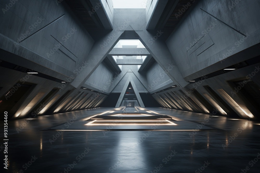 Futuristic concrete hallway with glowing lights. Futuristic concrete hallway with glowing lights.