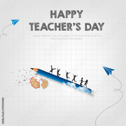 Happy Teacher's Day post with pencil, sharpner creative concept Teacher's day background banner, poster. vector illustration.
