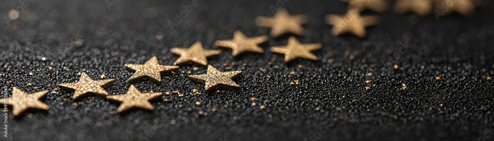 Golden star decorations on a black textured background, depicting elegance and celebration. Perfect for holiday, party, or festive themes. Golden star decorations on a black textured background, depicting elegance and celebration. Perfect for holiday, party, or festive themes.