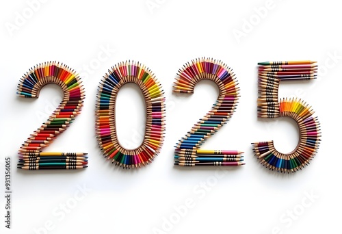 2025 Created with Colorful Pencils on White Background