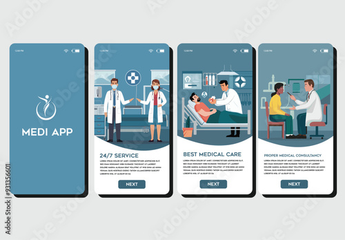 Modern and user-friendly medical app UI design, perfect for healthcare solutions. Clean layout, intuitive navigation, and professional style. Ideal for medical app UI design projects