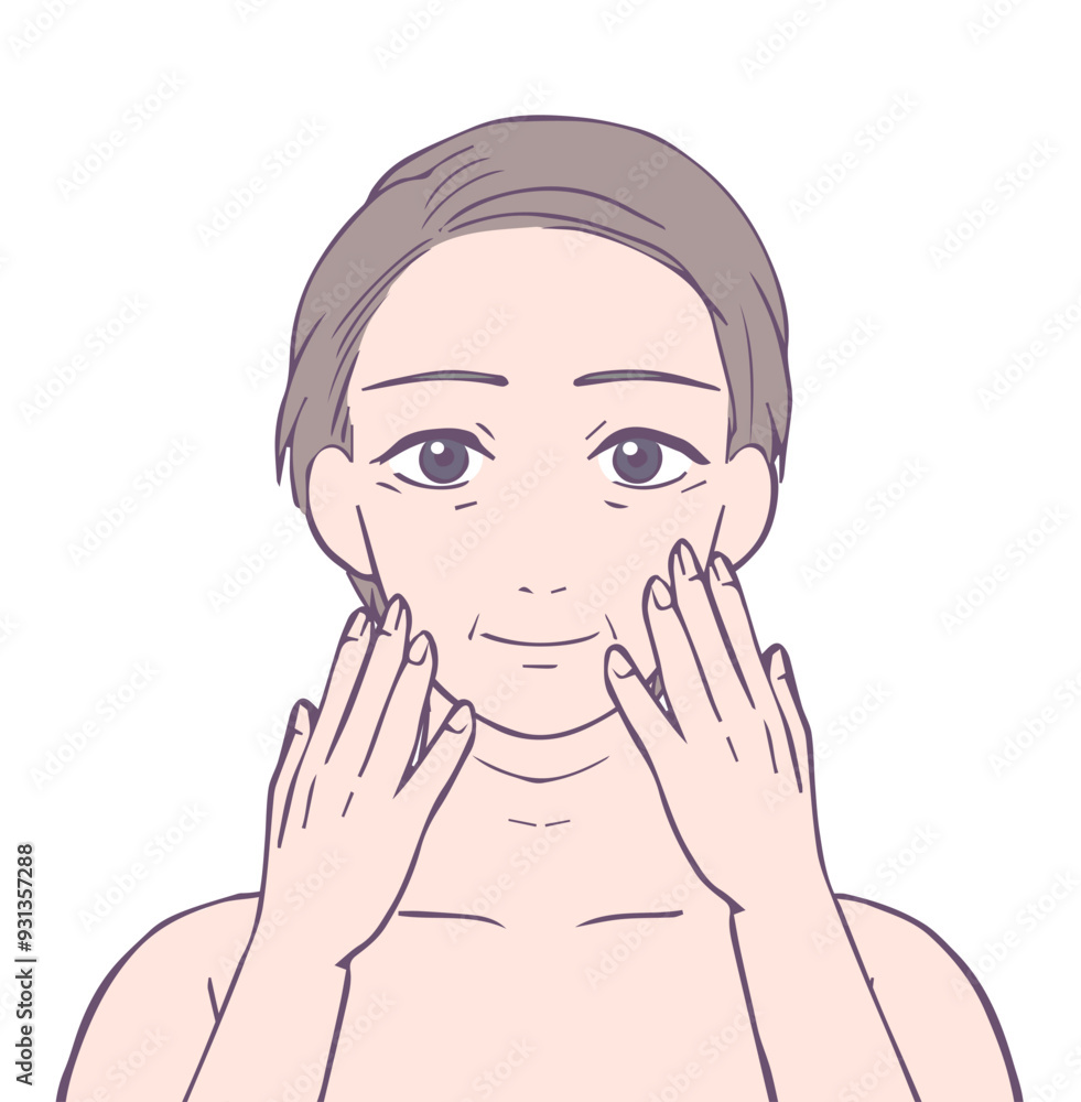 ミドル女性の上半身、ビューティーイラスト
