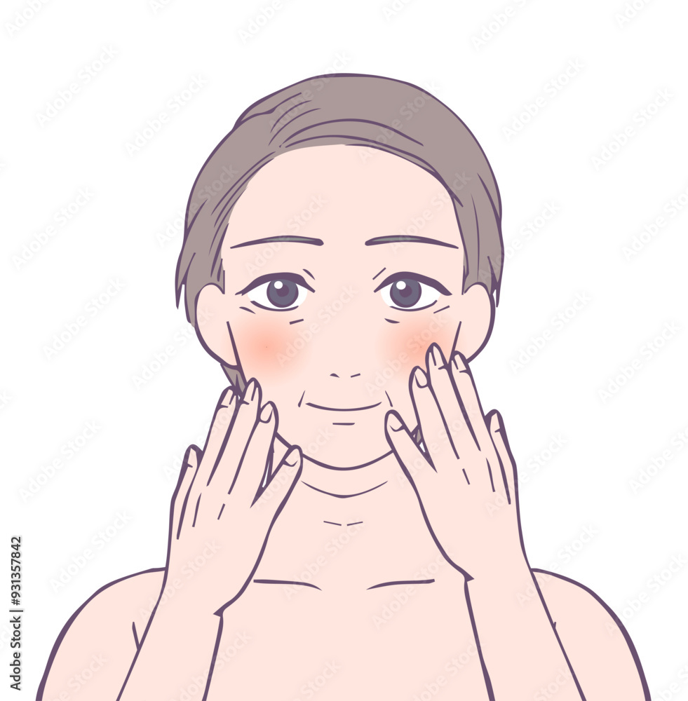 血色がいいミドル女性の上半身、ビューティーイラスト