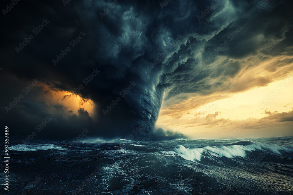 tornado, nature strong storm, hurricane at sea, typhoon over the ocean, dark scary clouds tornado, nature strong storm, hurricane at sea, typhoon over the ocean, dark scary clouds