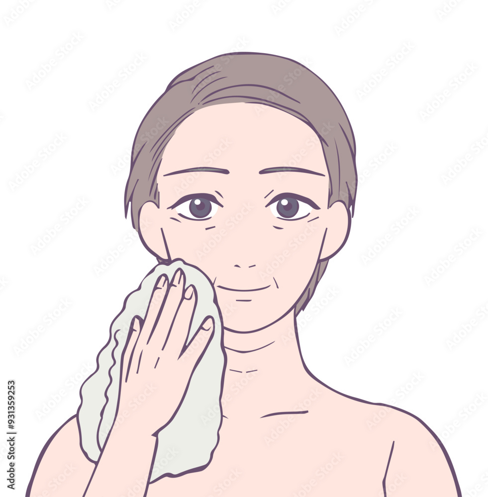 ミドル女性の上半身、ビューティーイラスト