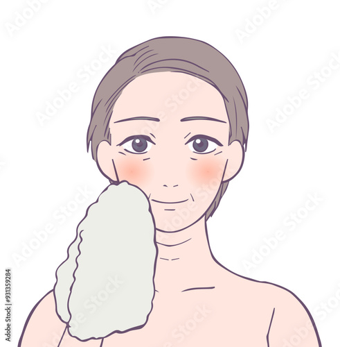 血色がいいミドル女性の上半身、ビューティーイラスト