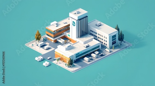 an isometric 3D Smart Hospital building, portraying a technologically advanced healthcare facility