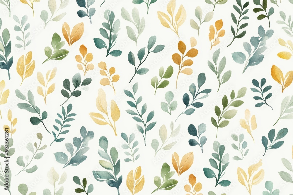 Seamless botanical pattern with colorful leaves on white background Seamless botanical pattern with colorful leaves on white background