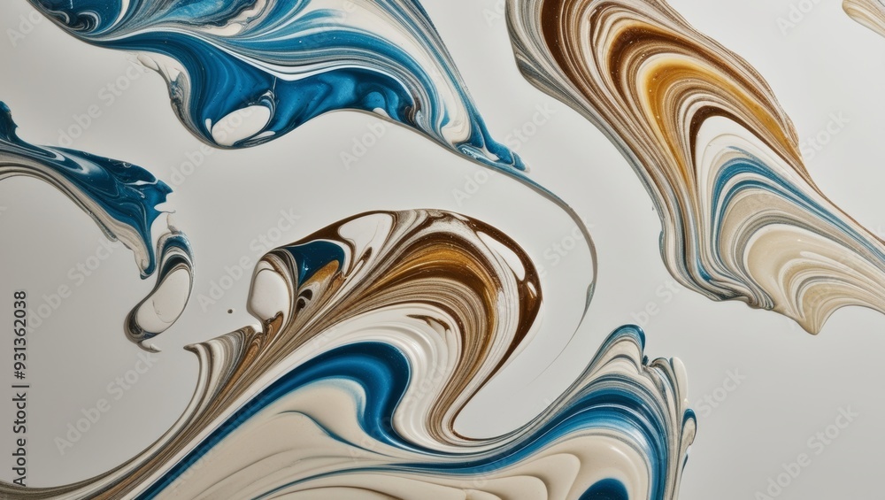 Abstract Swirling Paint Texture in Blue, Gold, and White Abstract Swirling Paint Texture in Blue, Gold, and White