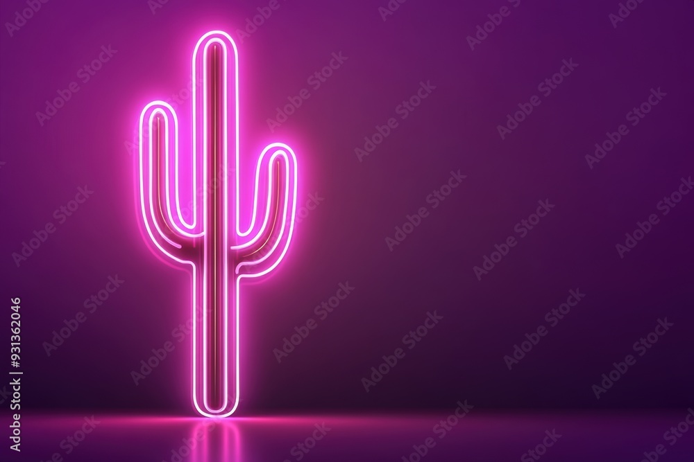 Vibrant neon cactus sign on purple background Vibrant neon cactus sign on purple background