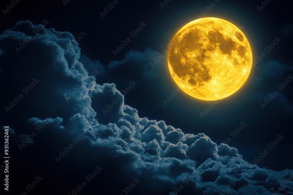 Majestic yellow moon rising nocturnal clouds Majestic yellow moon rising nocturnal clouds