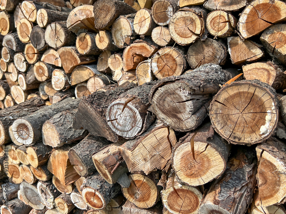 Bird cherry wood cut and arranged, dried, prepared as firewood for the fireplace. Background Bird cherry wood cut and arranged, dried, prepared as firewood for the fireplace. Background