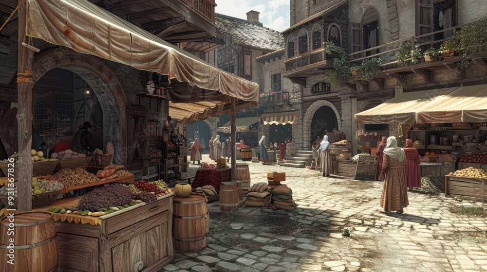 Explore a bustling medieval market square brought to life in 3D Explore a bustling medieval market square brought to life in 3D